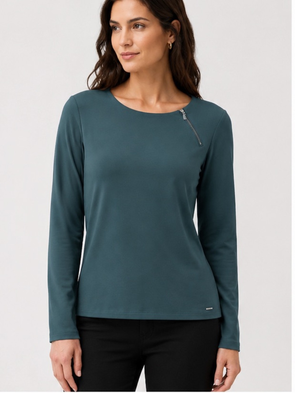 Calvin Klein Pine Crewneck Long-Sleeve Top with Shoulder Zip